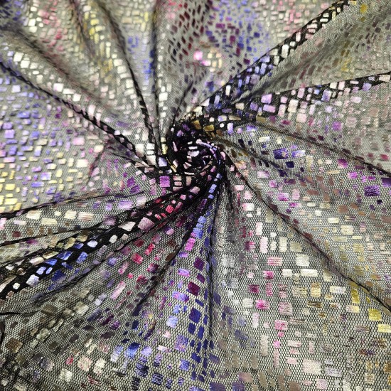 Renkli Hologram Varak Baskılı Tül Kumaş |  A-11