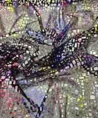 Renkli Hologram Varak Baskılı Tül Kumaş |  A-11