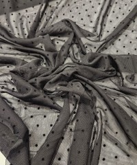 Siyah Küçük Flok Puantiyeli Tül Kumaş | A-02