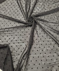 Siyah Küçük Flok Puantiyeli Tül Kumaş | A-02