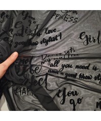 Siyah Flok Baskı Tül Parça Kumaş 