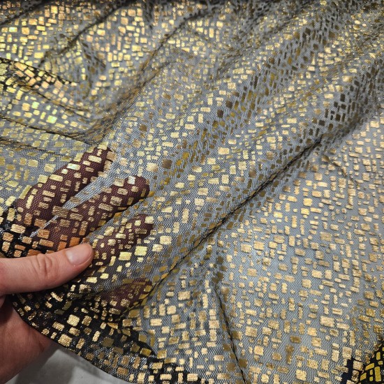 Altın Duvar Baskılı Siyah Tül Kumaş |  R1-23