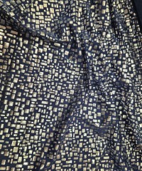 Gümüş Duvar Desen Lacivert Süprem Kumaş | R1-24