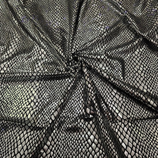 Yılan Gümüş Baskı Siyah Süprem Parça Kumaş | 1 mt