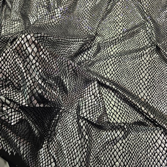 Yılan Gümüş Baskı Siyah Süprem Parça Kumaş | 1 mt