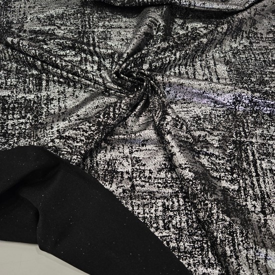 Gümüş Batik Desen Siyah Süprem Kumaş | B-9