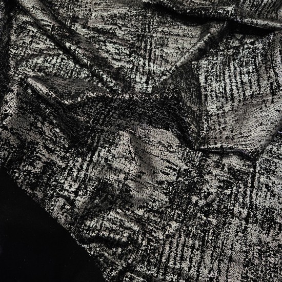 Gümüş Batik Desen Siyah Süprem Kumaş | B-9