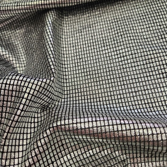 Gümüş Sim+Varak Dikdörtgen Desen Outlet Tül Kumaş |  R2-4