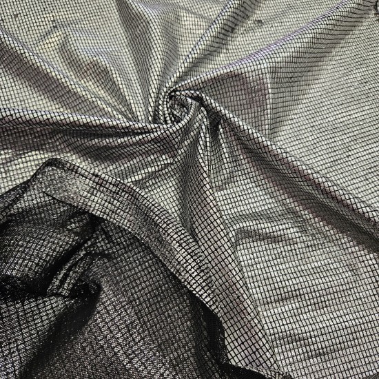 Gümüş Sim+Varak Dikdörtgen Desen Outlet Tül Kumaş |  R2-4