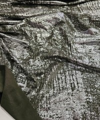 Gümüş Varak Batik Desen Haki Süprem Kumaş | B-11