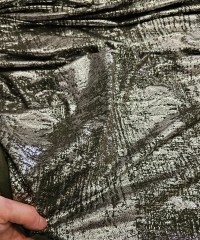 Gümüş Varak Batik Desen Haki Süprem Kumaş | B-11