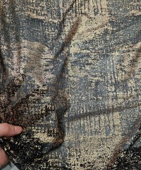 Bronz Varak Simli Batik Desen Siyah Tül Kumaş |  R2-5