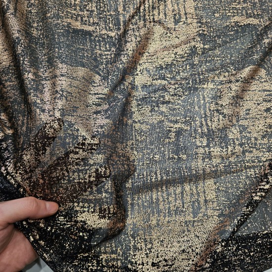 Bronz Varak Simli Batik Desen Siyah Tül Kumaş |  R2-5