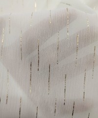 Gold Çizgi Simli Ekru Şifon Kumaş | B-21