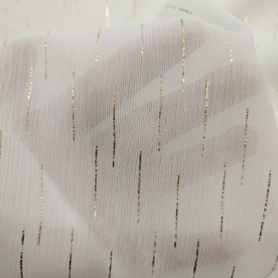 Gold Çizgi Simli Ekru Şifon Kumaş | B-21