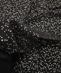 Gümüş Yıldız Baskı Siyah İnterlok Kumaş | C-1