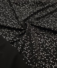 Gümüş Yıldız Baskı Siyah İnterlok Kumaş | C-1