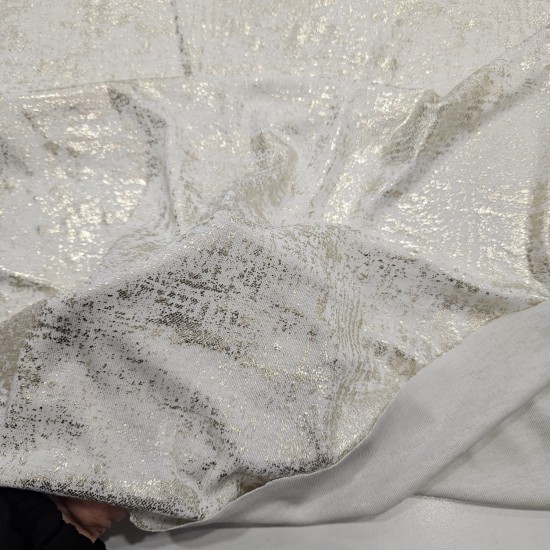 Açık Altın Batik Desen Beyaz Ribana Kumaş | C3-2