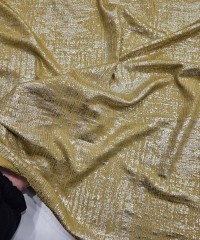 İnce Fitilli Açık Altın Kaplama Batik Desen Yağ Yeşili Kumaş | C3-3