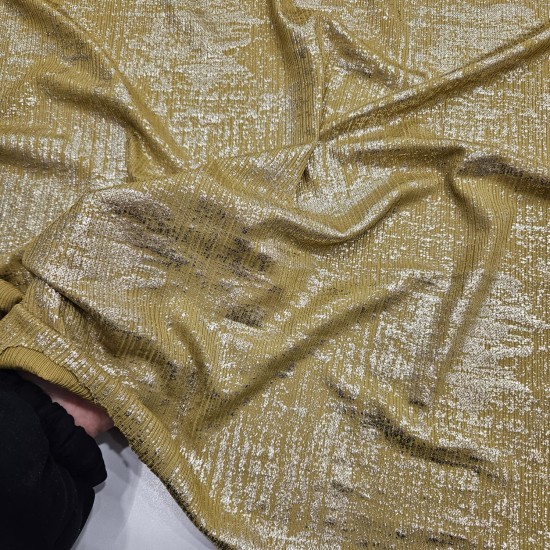 İnce Fitilli Açık Altın Kaplama Batik Desen Yağ Yeşili Kumaş | C3-3