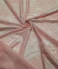 Gümüş Batik Desen Kaplama Şeker Pembe Tül Kumaş | C3-5