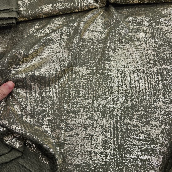 Gümüş Batik Desen Kaplama Haki İnterlok Parça Kumaş