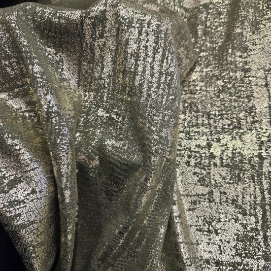 Gümüş Batik Desen Kaplama Haki İnterlok Parça Kumaş