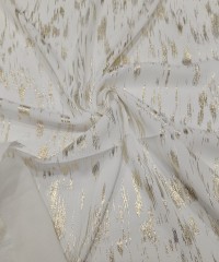 Altın Varak Fırça Darbe Desen Beyaz Şifon Kumaş | C3-7