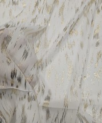 Altın Varak Fırça Darbe Desen Beyaz Şifon Kumaş | C3-7