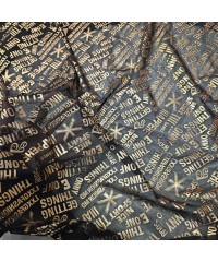 Bronz Yazı Baskılı Siyah Tül Parça Kumaş