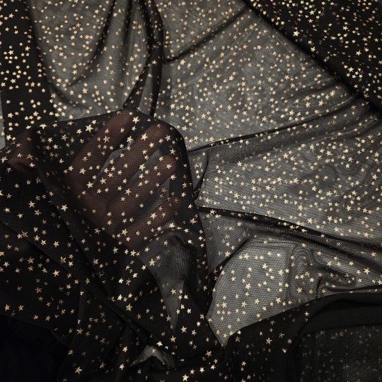 Altın Varak Minik Yıldız Tül Kumaş | C3-9