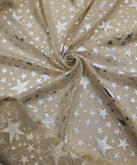 Gümüş Varak Yıldız Desen İnce Örme Kumaş | C3-14