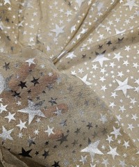 Gümüş Varak Yıldız Desen İnce Örme Kumaş | C3-14