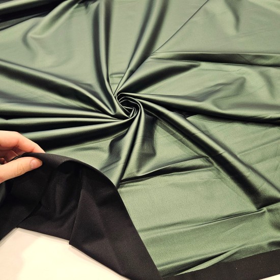 Metalik Yeşil Sıvama Kaplama Siyah İnterlok Kumaş | R4-03