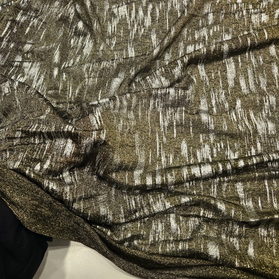Gümüş Varak Fırça Darbesi Desen Simli İnce Örme Kumaş| C-18
