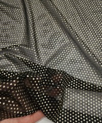 Altın Varak Kaplama Puantiye Siyah Tül Kumaş | K-11