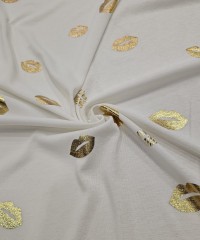 Altın Varak Dudak Desen Ekru Ribana Kumaş | K-14