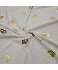 Altın Varak Dudak Desen Ekru Ribana Kumaş | K-14