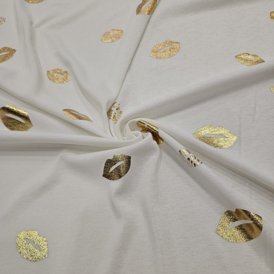 Altın Varak Dudak Desen Ekru Ribana Kumaş | K-14