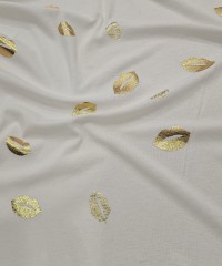 Altın Varak Dudak Desen Ekru Ribana Kumaş | K-14