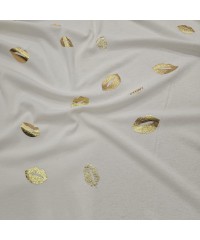 Altın Varak Dudak Desen Ekru Ribana Kumaş | K-14