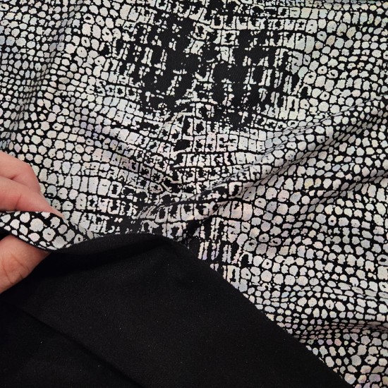 Hologramlı Gümüş Varak Yılan Desen Lyc Süprem Kumaş | X-07