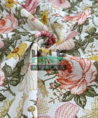 Gül Baskılı Örme Waffle Kumaş