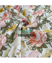 Gül Baskılı Örme Waffle Kumaş