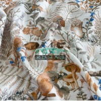 Masal Hayvanları Baskılı Örme Waffle Kumaş