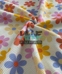 Çiçek Baskılı Örme Waffle Kumaş