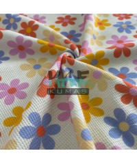 Çiçek Baskılı Örme Waffle Kumaş