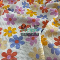 Çiçek Baskılı Örme Waffle Kumaş