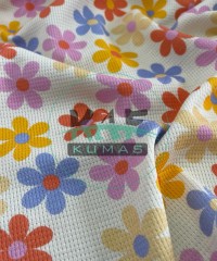 Çiçek Baskılı Örme Waffle Kumaş