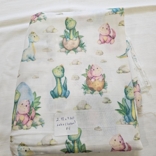 Baskılı %100 Pamuk 2 Katlı 2,18 mt Kareli Müslin Kumaş | Dino